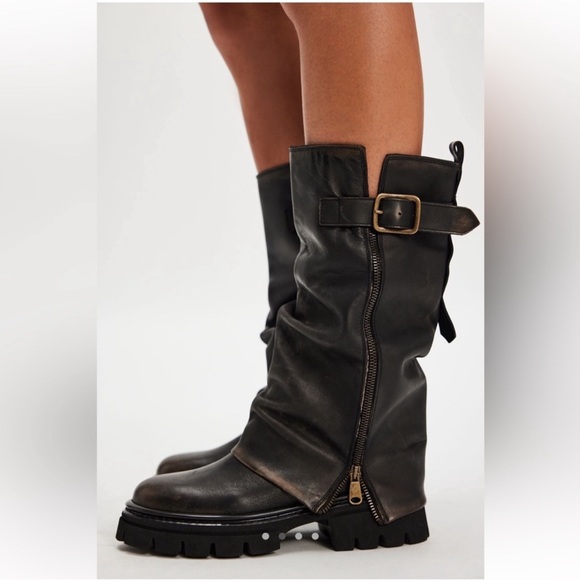 Free People Monarch Moto Boots Leather Brown Size 39 EUC
